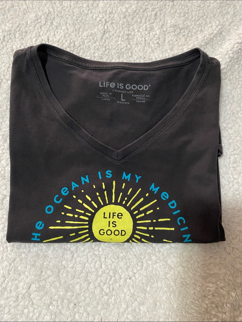 Life Is Good Black V-Neck Tee shirt “the ocean is my medicine” Sz large - Picture 15 of 15
